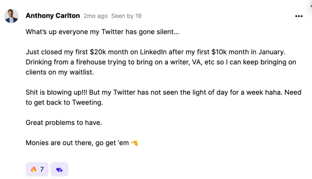 Anthony Carlton — $20K/month